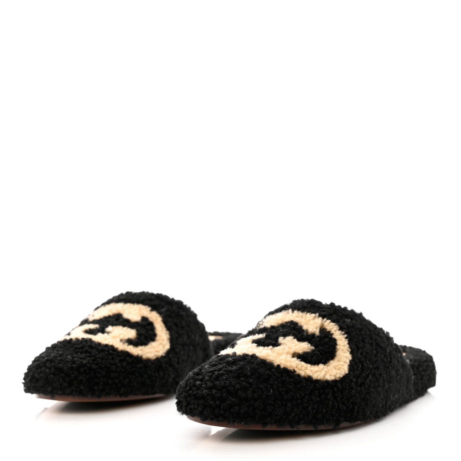 Gucci Shearling Interlocking G Womens Eileen Slippers 37 Black Butterscotch 3 of 10