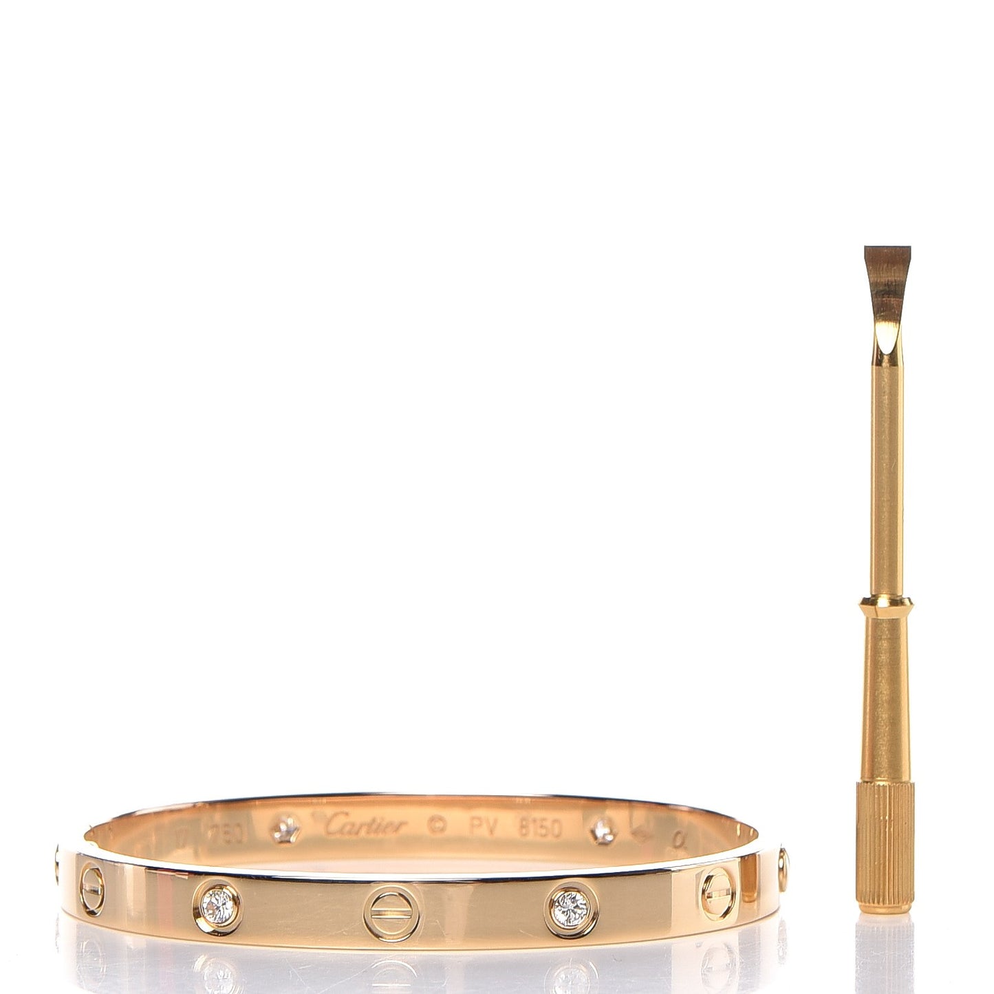 18K Yellow Gold 4 Diamond LOVE Bracelet 17