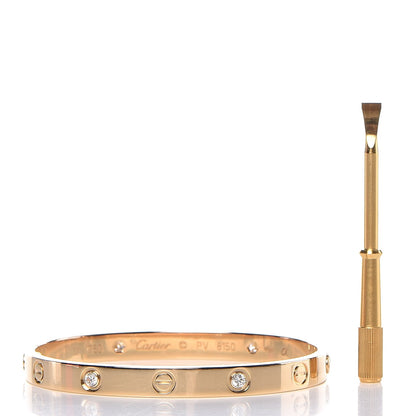 Cartier 18K Yellow Gold 4 Diamond LOVE Bracelet 17 6 of 7