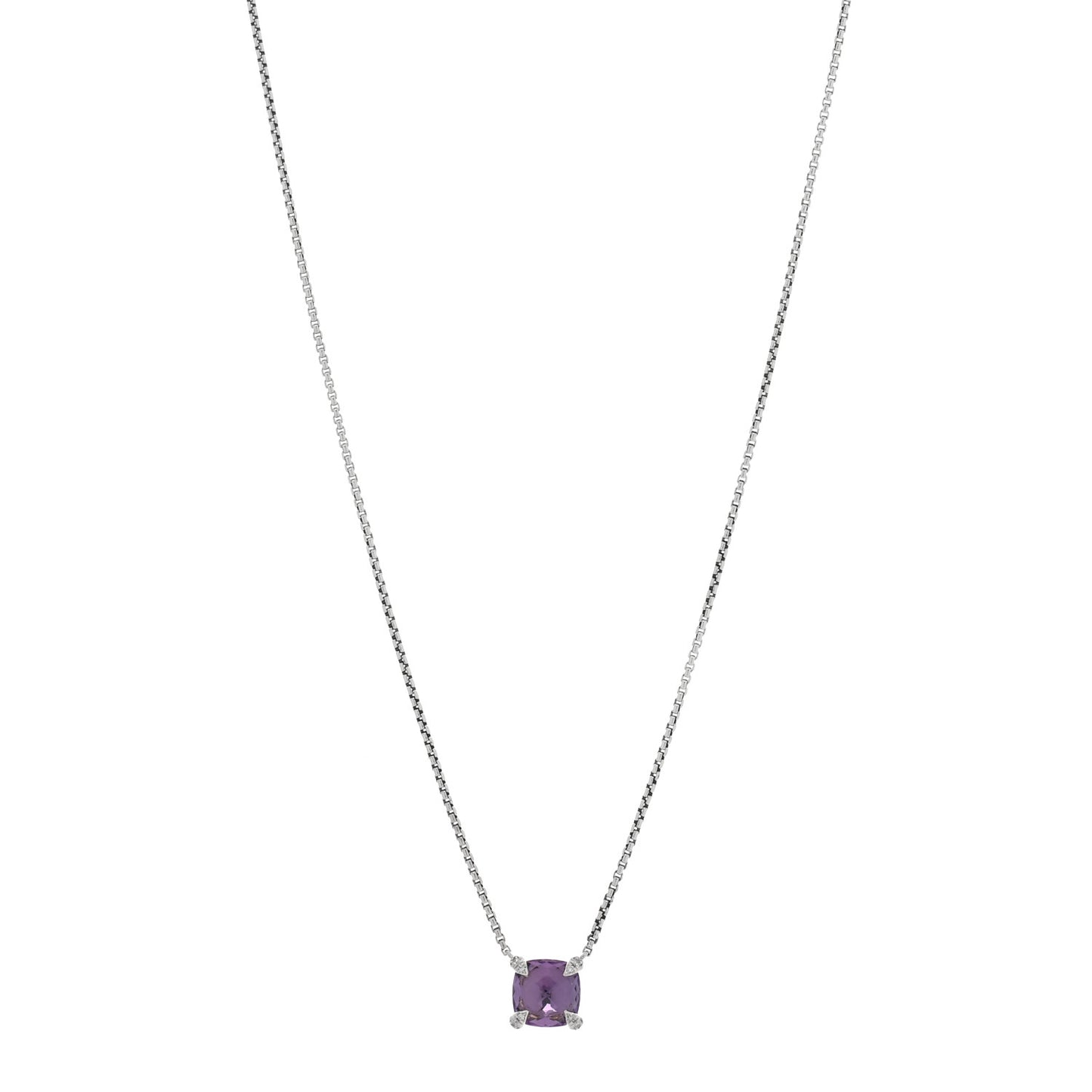 Sterling Silver Diamond Amethyst 9mm Petite Chatelaine Pendant Necklace