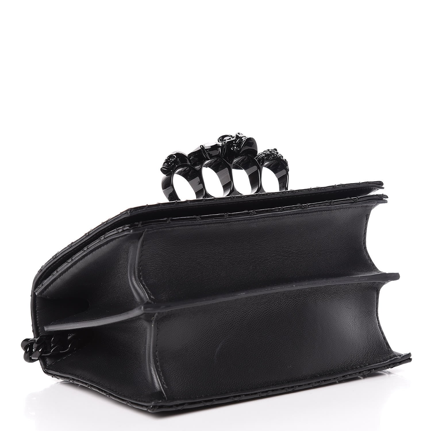 Alexander McQueen Patent Quilted Small Jeweled Knuckle Satchel Black 4 of 11