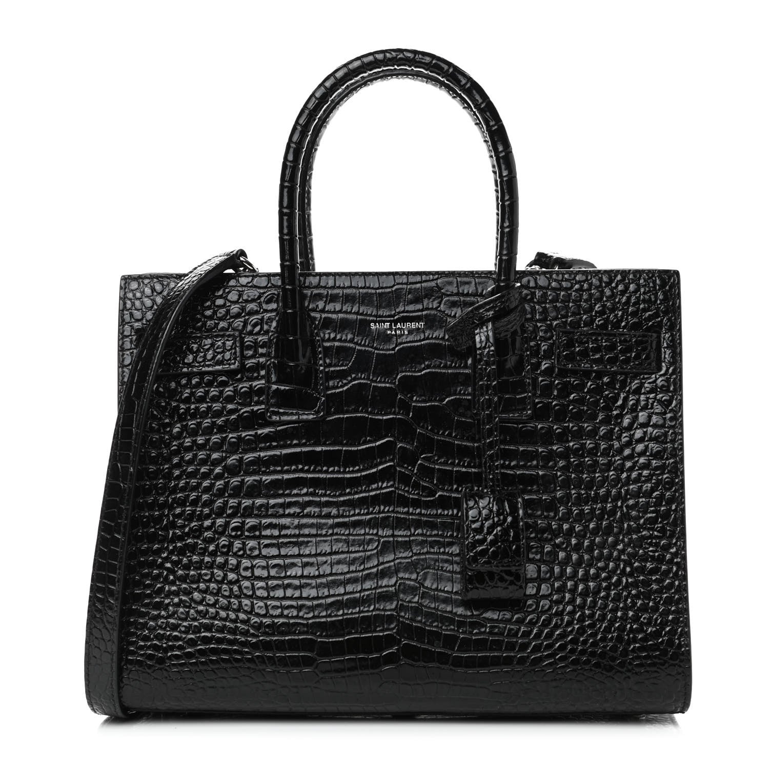 Saint Laurent Calfskin Crocodile Embossed Baby Sac De Jour Black 1 of 4