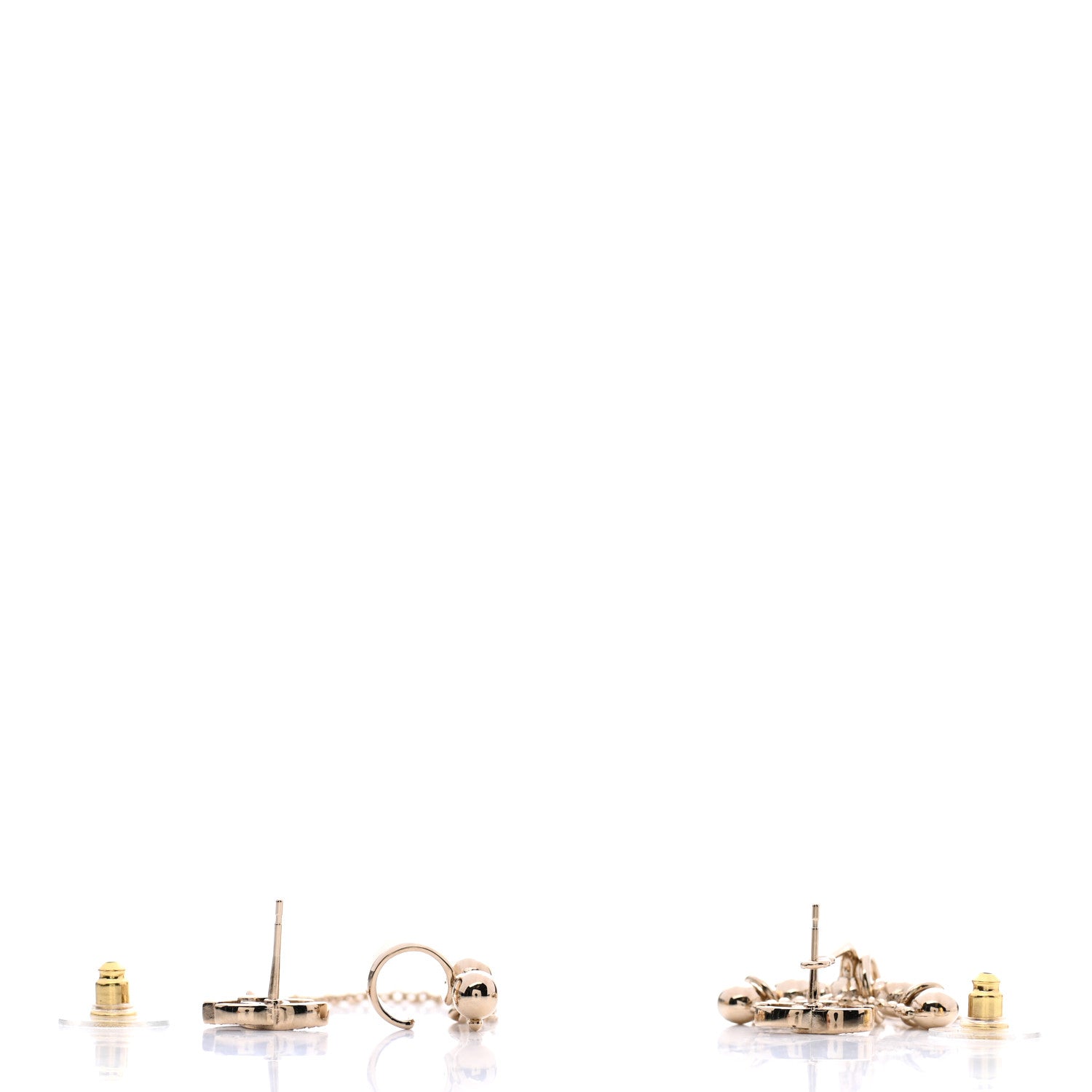 Chanel Metal Crystal CC Chain Cuff Earrings Gold 3 of 4