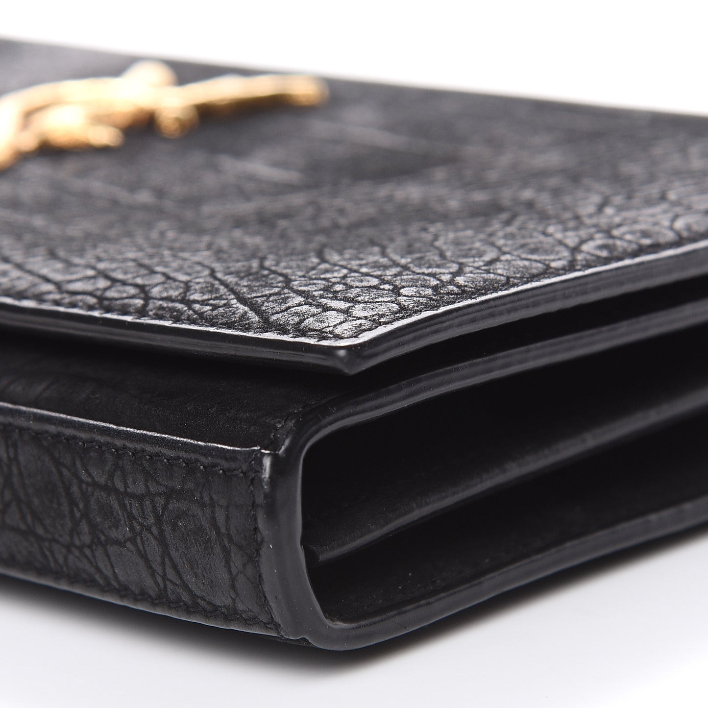 Crocodile Embossed Nubuck Monogram Chain Wallet in Black