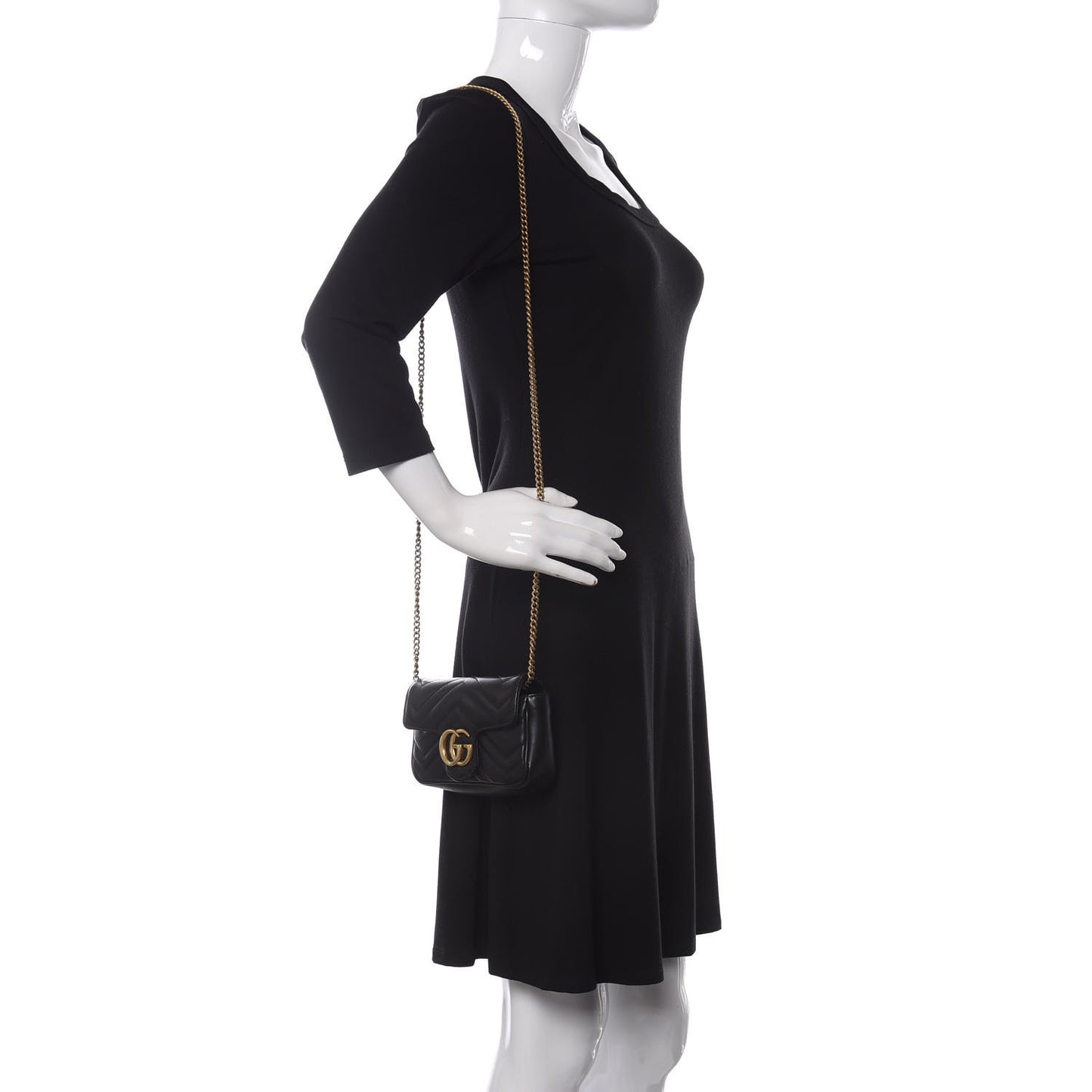 Calfskin Matelasse Super Mini GG Marmont Shoulder Bag Black