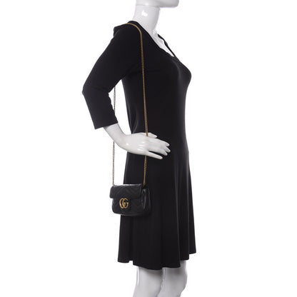 Gucci Calfskin Matelasse Super Mini GG Marmont Shoulder Bag Black 2 of 11