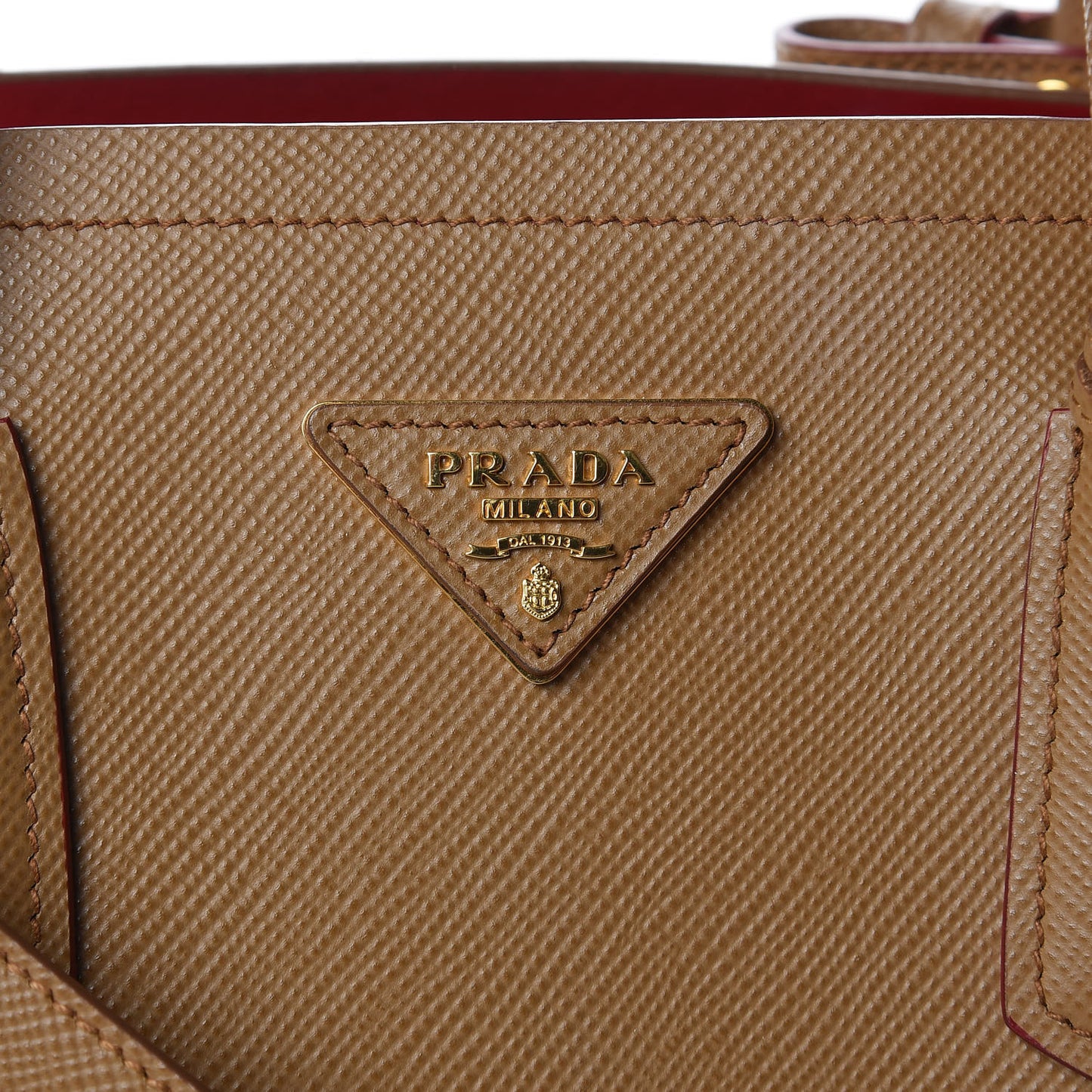Saffiano Cuir Large Double Bag Caramel Fuoco