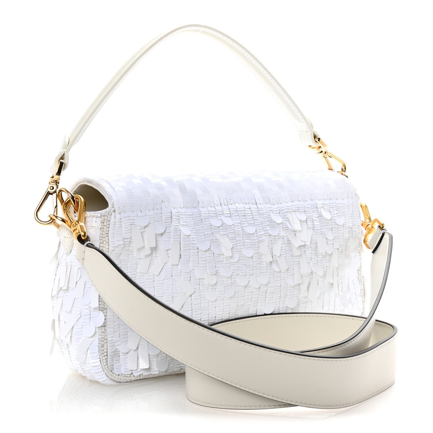Fendi Sequin Paillettes Vitello Grace Sex and the City Baguette White 3 of 10