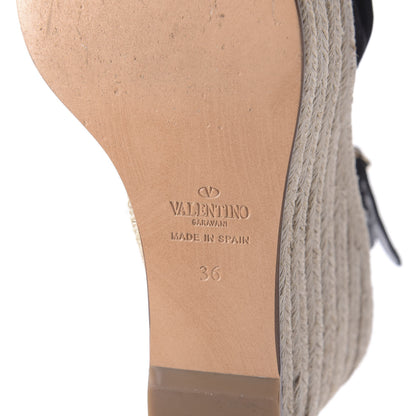 Valentino Garavani Suede Calfskin Tropical Bow Espadrille Platform Wedge Sandals 36 Black 9 of 12