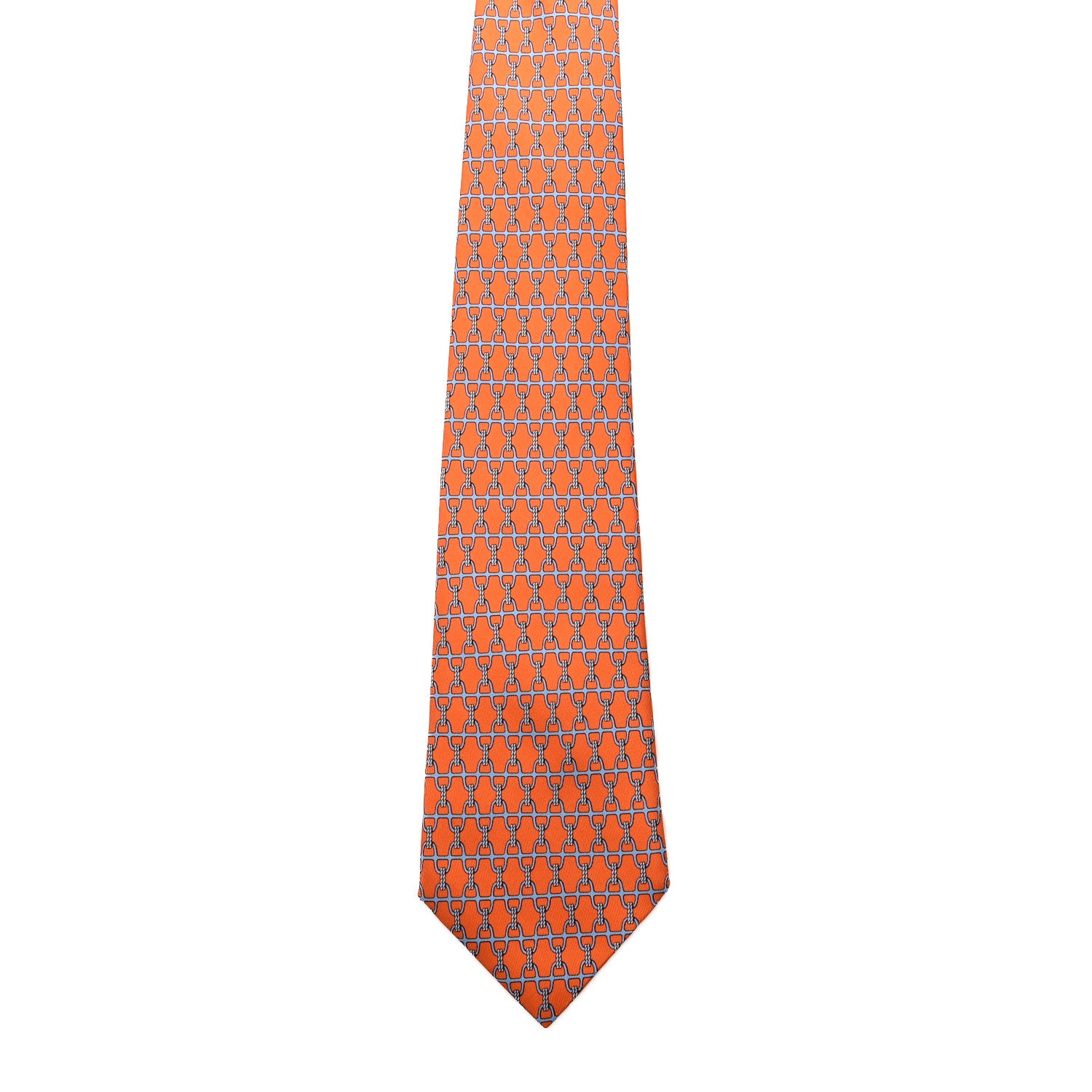 Hermes Printed Silk Mens Neck Tie Orange 2 of 5