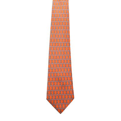 Hermes Printed Silk Mens Neck Tie Orange 2 of 5