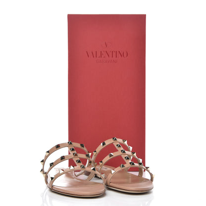 Valentino Garavani Calfskin Rockstud Caged Flat Slide Sandals 37.5 Poudre 10 of 10