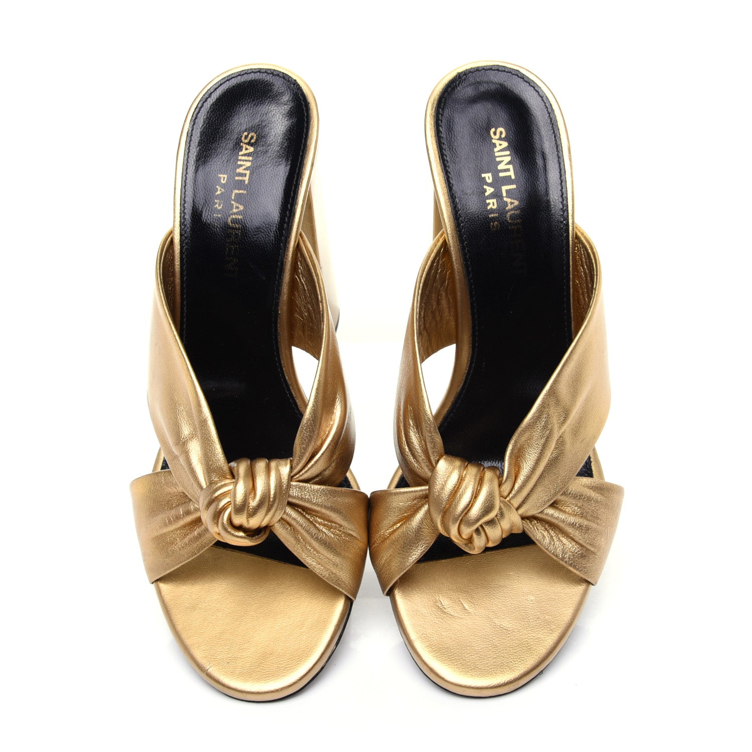Saint Laurent Metallic Calfskin Bianca Knotted Mule Sandals 37.5 Gold 7 of 11
