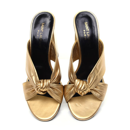 Saint Laurent Metallic Calfskin Bianca Knotted Mule Sandals 37.5 Gold 7 of 11