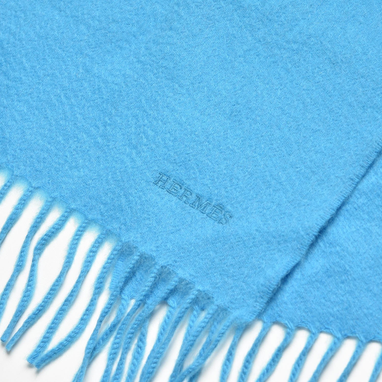 Hermes Cashmere Fringe Scarf Turquoise 4 of 5
