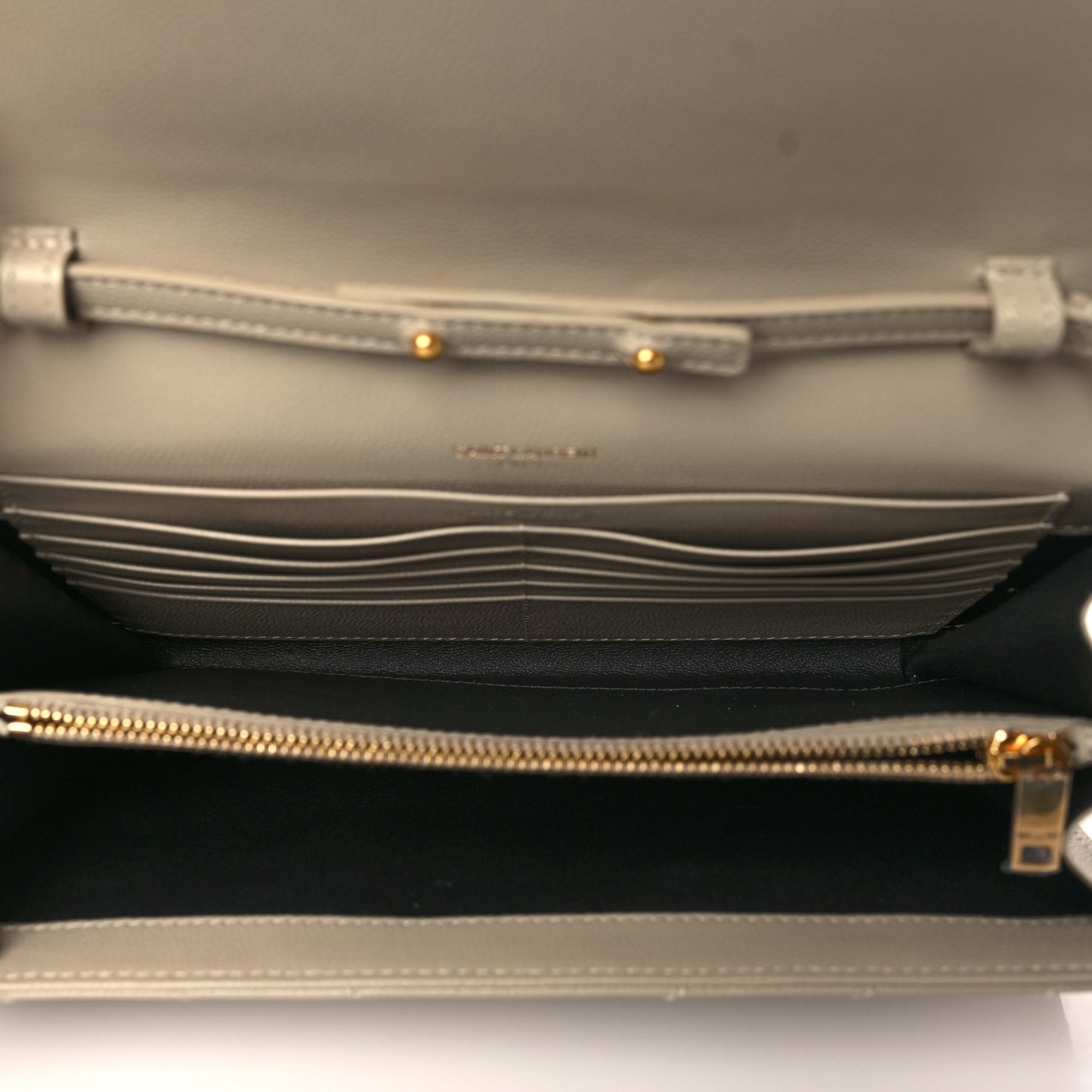 Grain De Poudre Matelasse Chevron Monogram Chain Wallet Dark Beige