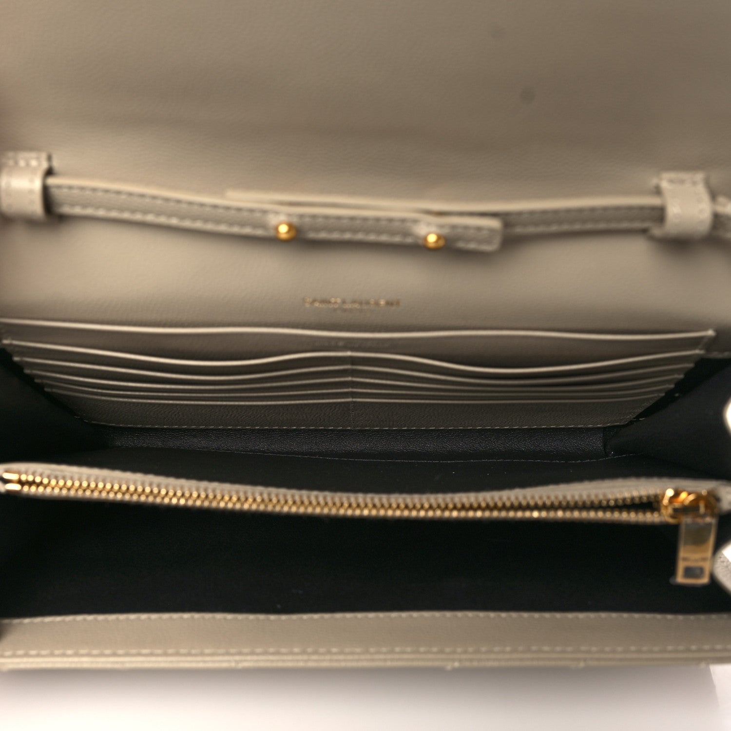 Saint Laurent Grain De Poudre Matelasse Chevron Monogram Chain Wallet Dark Beige 5 of 10