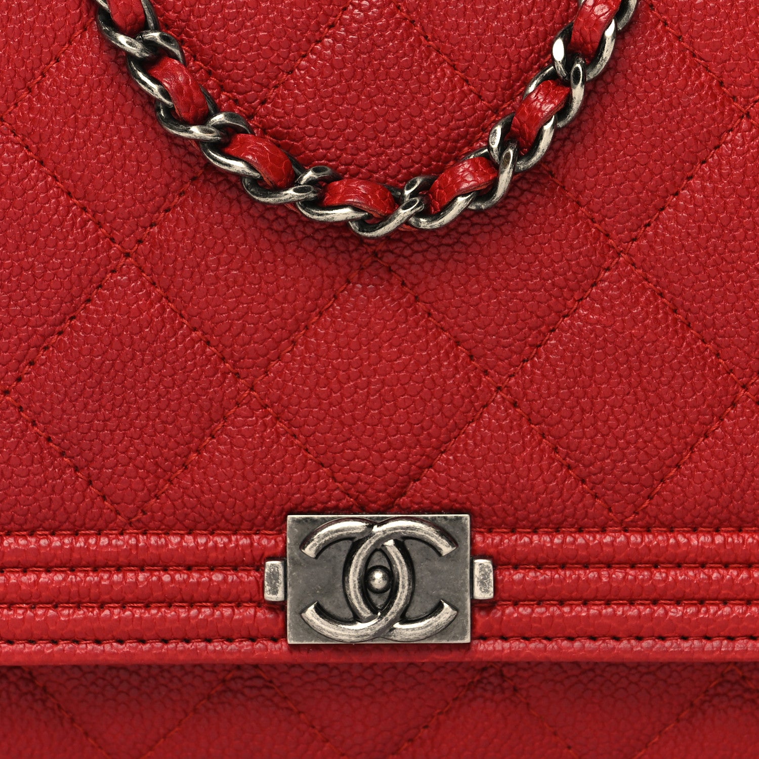 Chanel Caviar Quilted Boy Wallet On Chain WOC Red 9 of 14