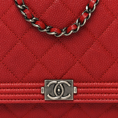 Chanel Caviar Quilted Boy Wallet On Chain WOC Red 9 of 14