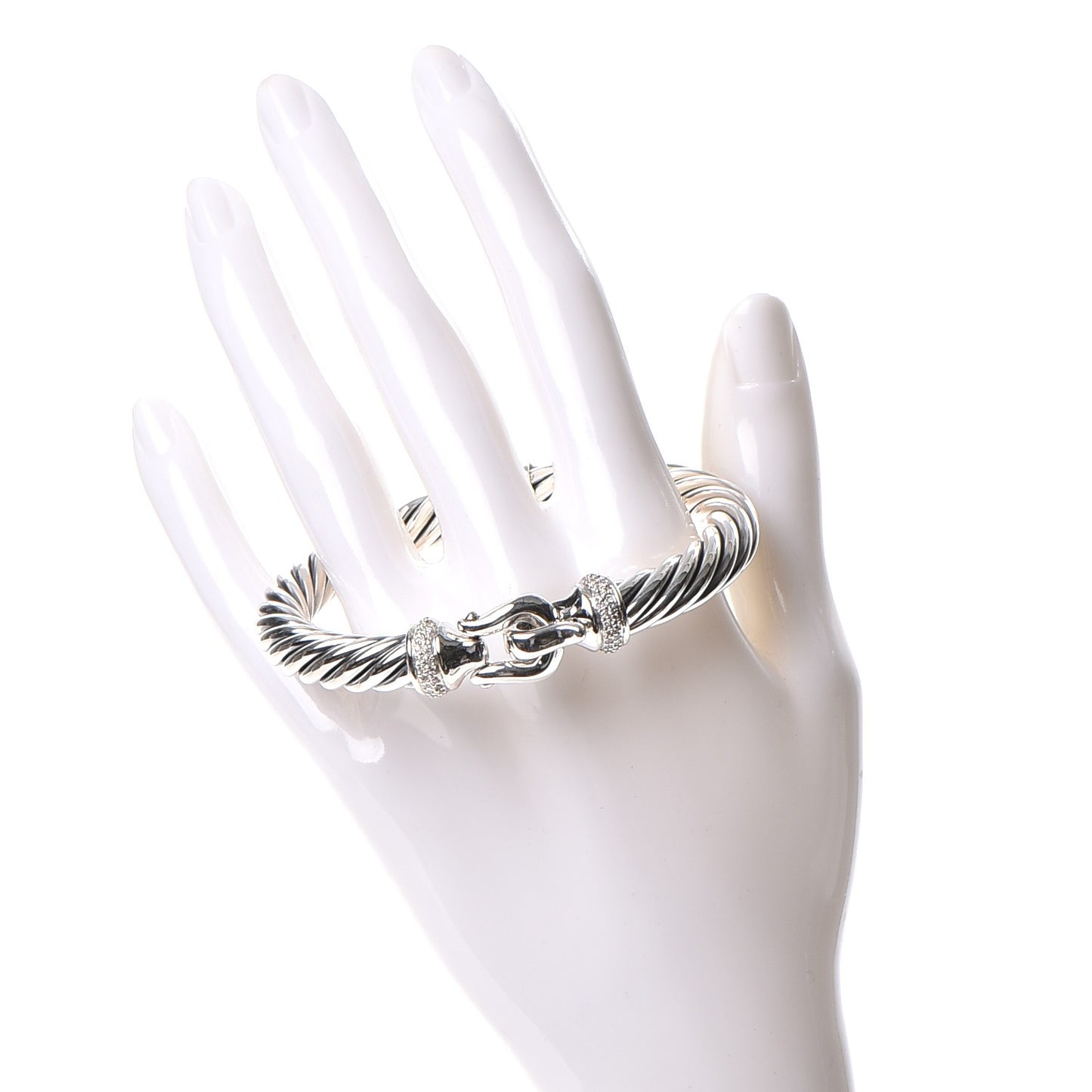 Sterling Silver Diamond 8.5mm Cable Buckle Bracelet