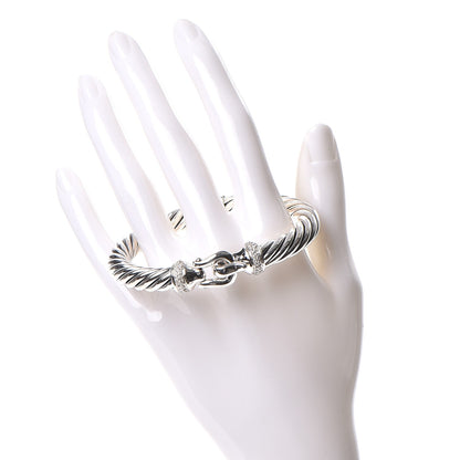 David Yurman Sterling Silver Diamond 8.5mm Cable Buckle Bracelet 2 of 6