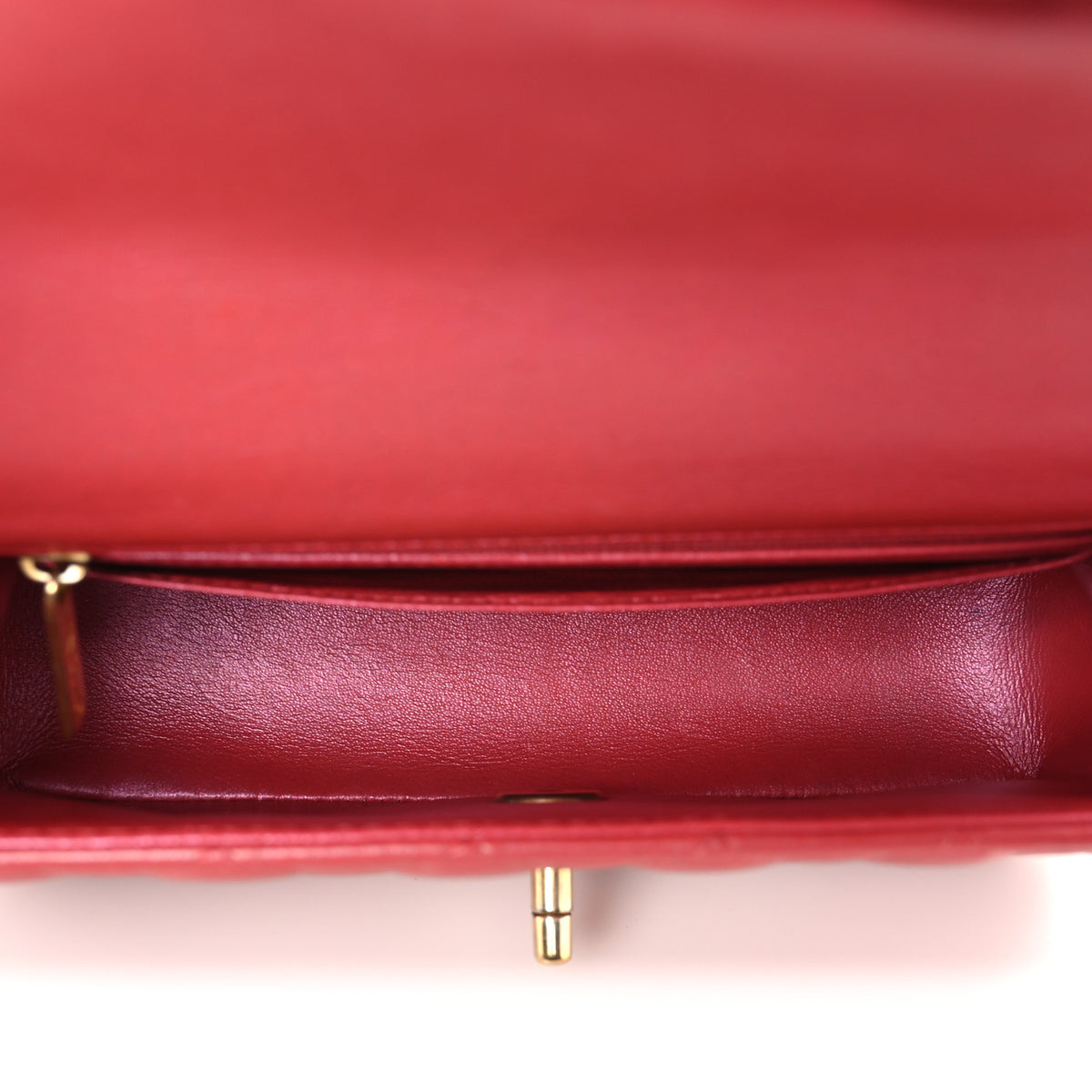 Iridescent Lambskin Quilted Mini Top Handle Rectangular Flap Red