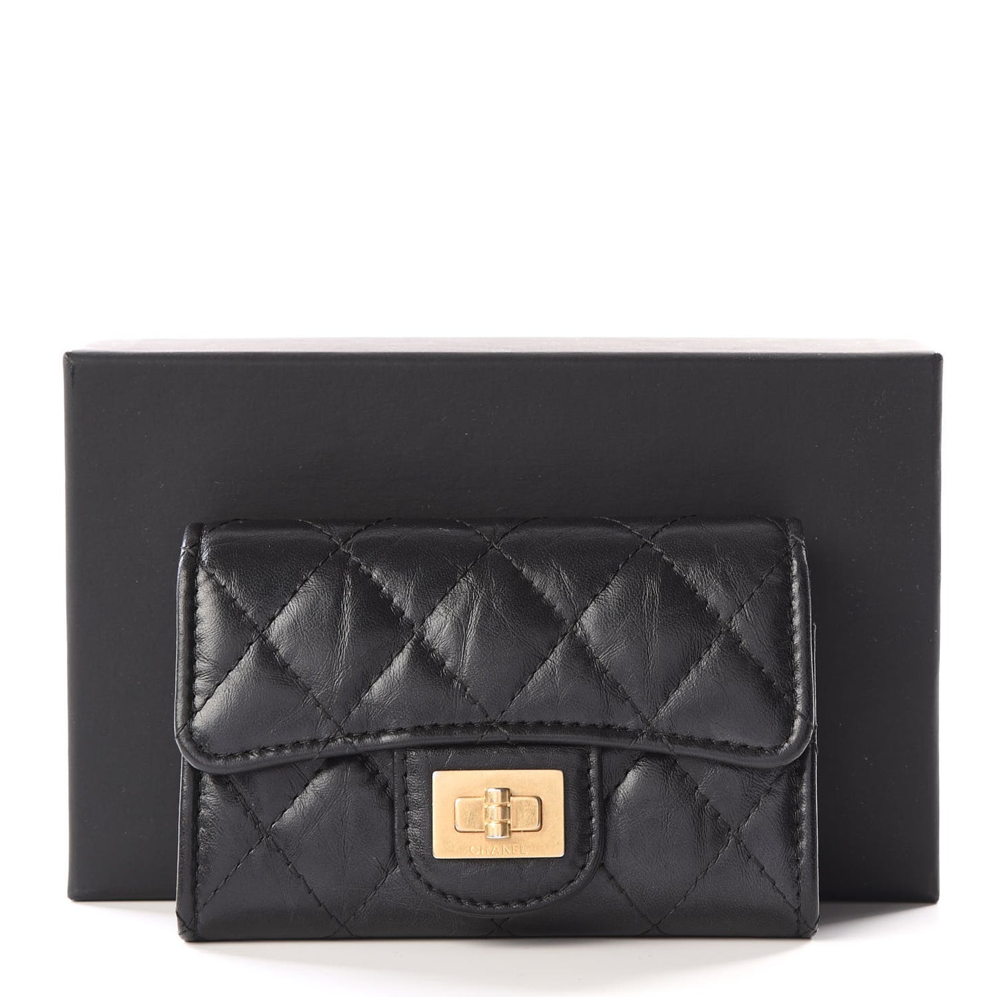 Aged Calfskin Quilted Reissue Flap Card Holder Black