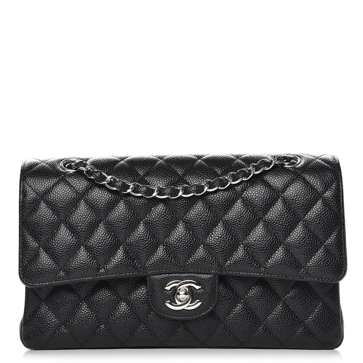 Caviar Quilted Medium Double Flap Black
