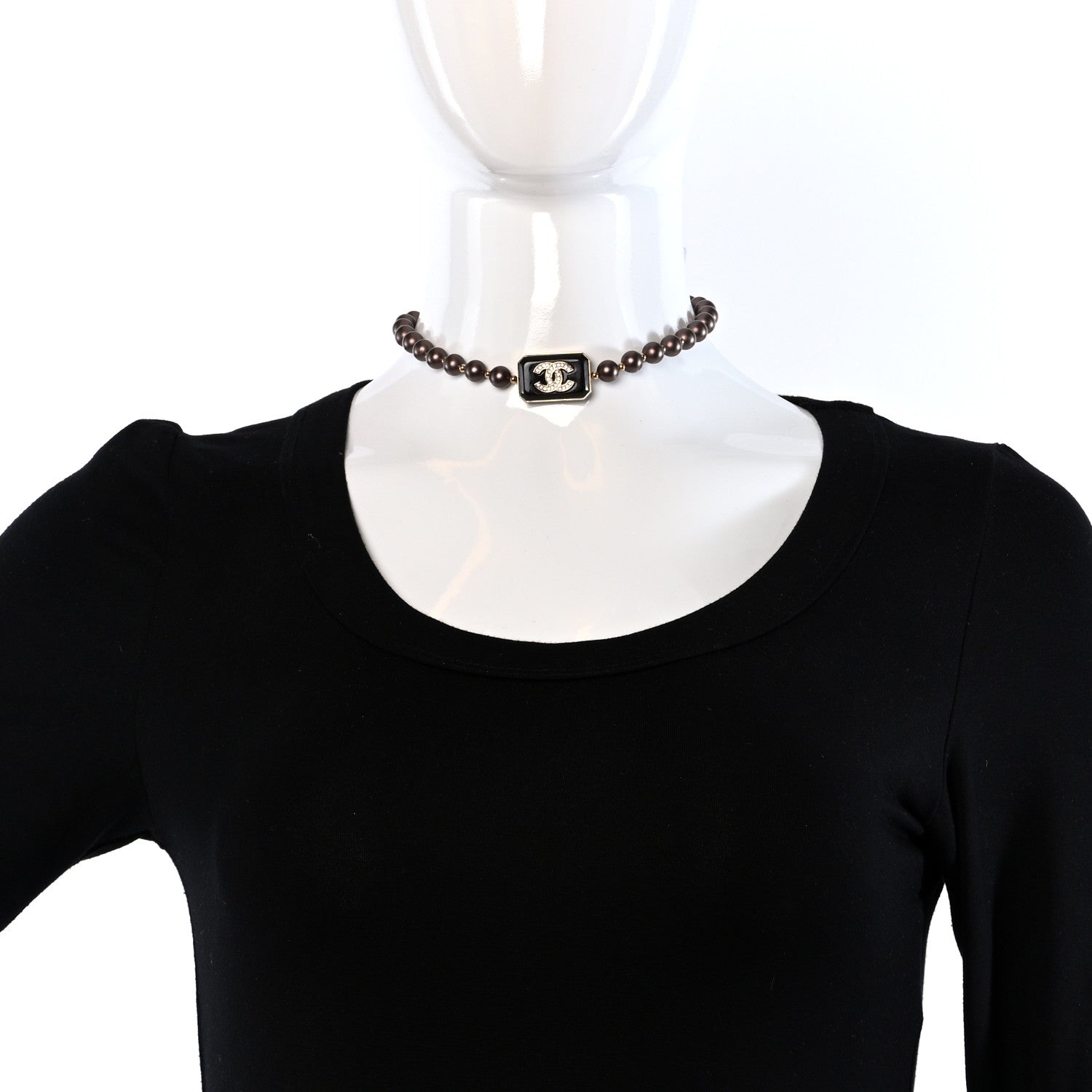 Chanel Pearl Crystal CC Choker Necklace Brown Gold 2 of 4