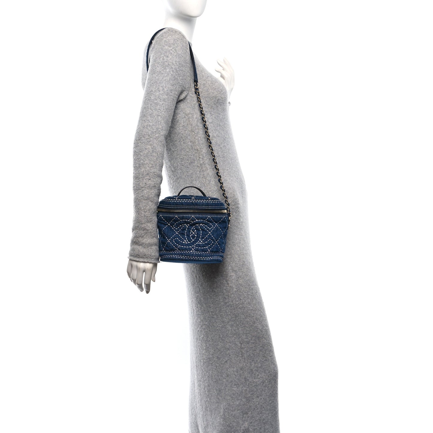 Denim Quilted Denim Trip Vanity Cosmetic Case Blue