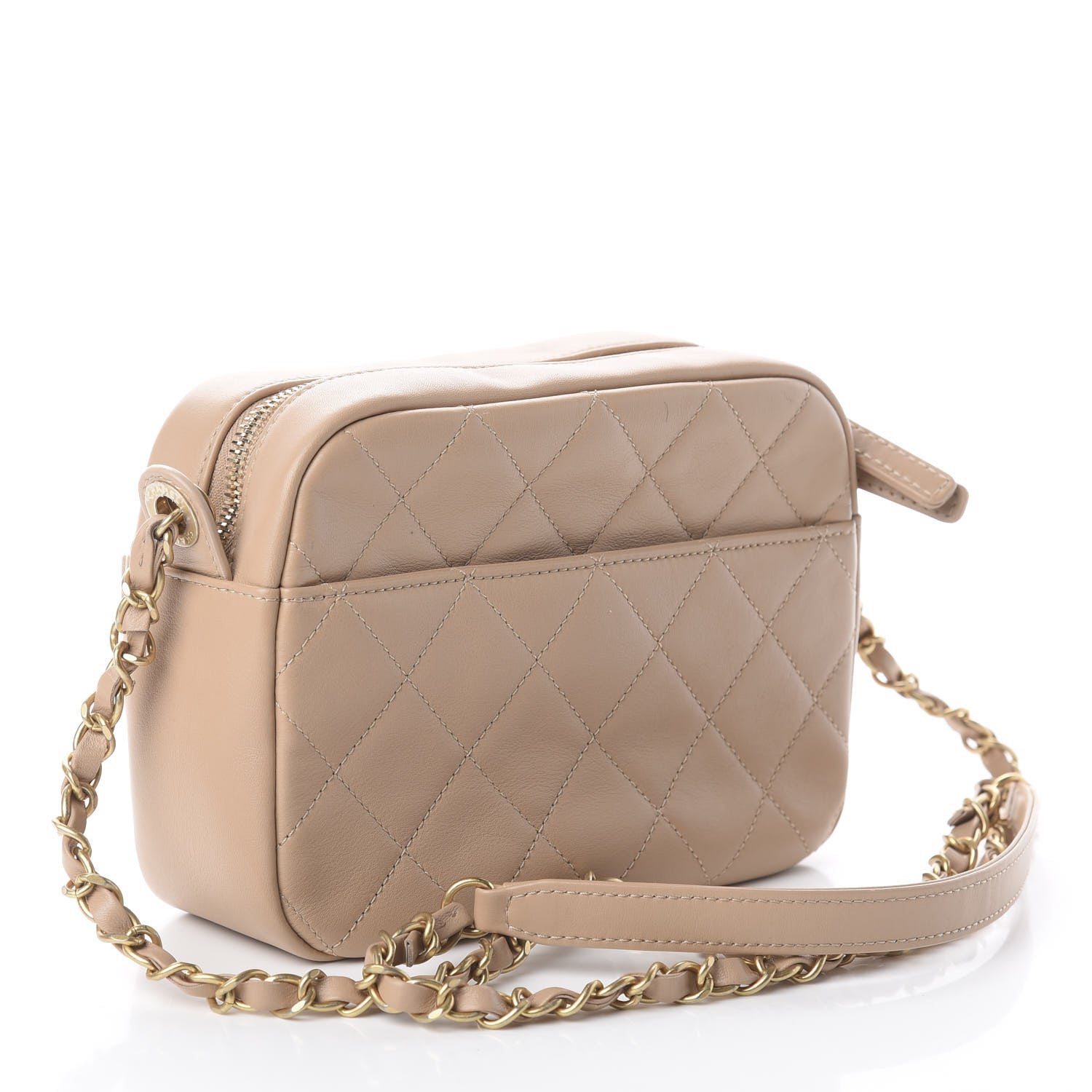 Chanel Calfskin Quilted Enchained Camera Case Bag Beige 2 of 9