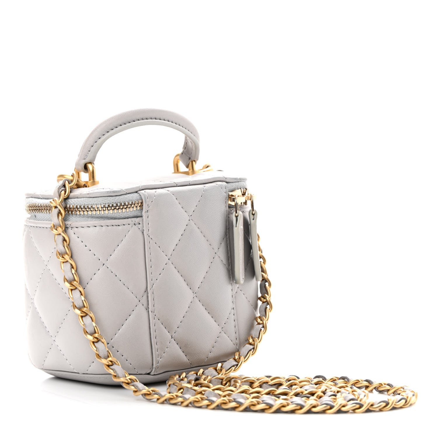 Chanel Lambskin Quilted Top Handle Mini Vanity Case With Chain Grey 3 of 16