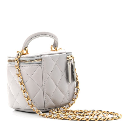 Chanel Lambskin Quilted Top Handle Mini Vanity Case With Chain Grey 3 of 16