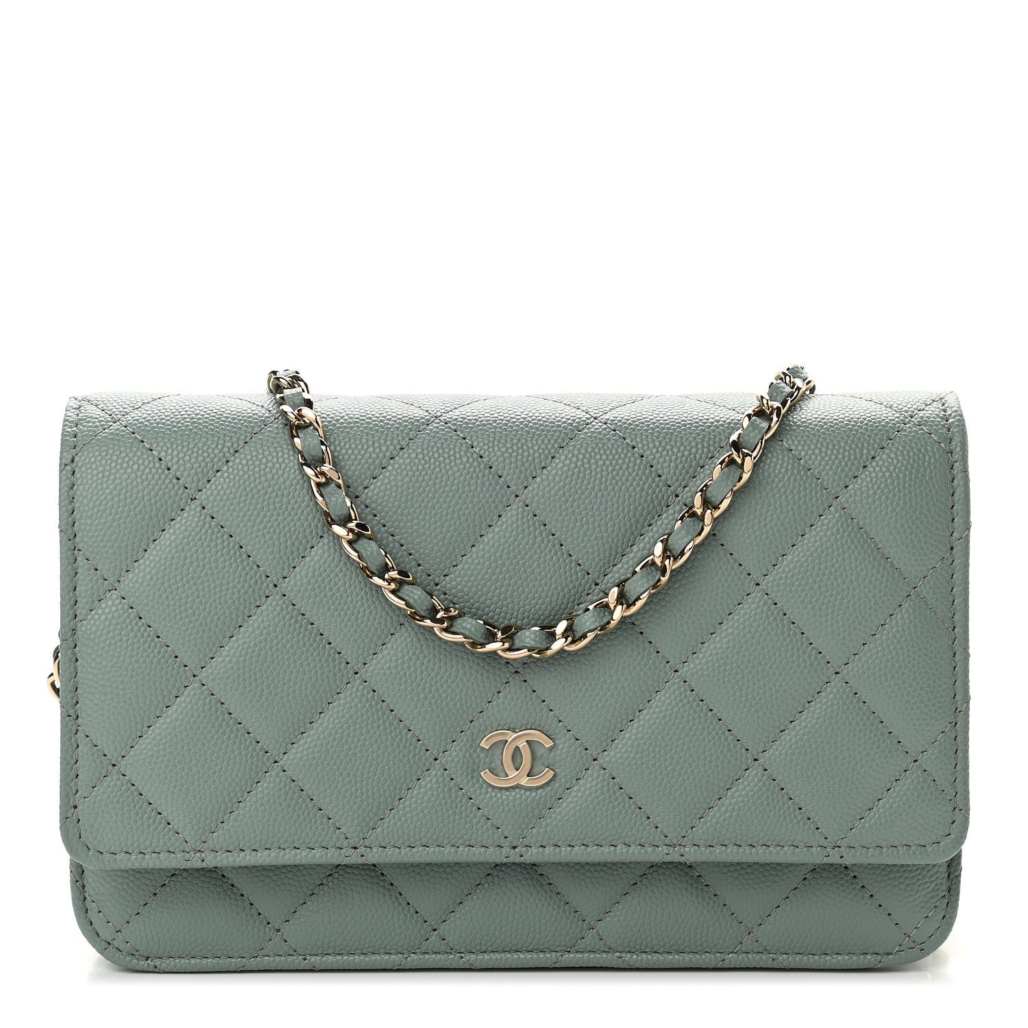 Chanel Caviar Quilted Wallet On Chain WOC Dark Green 1 of 12