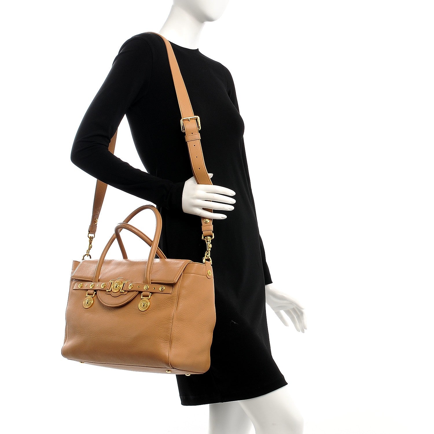 Versace Deerskin Large Signature Tote Camel 2 of 7