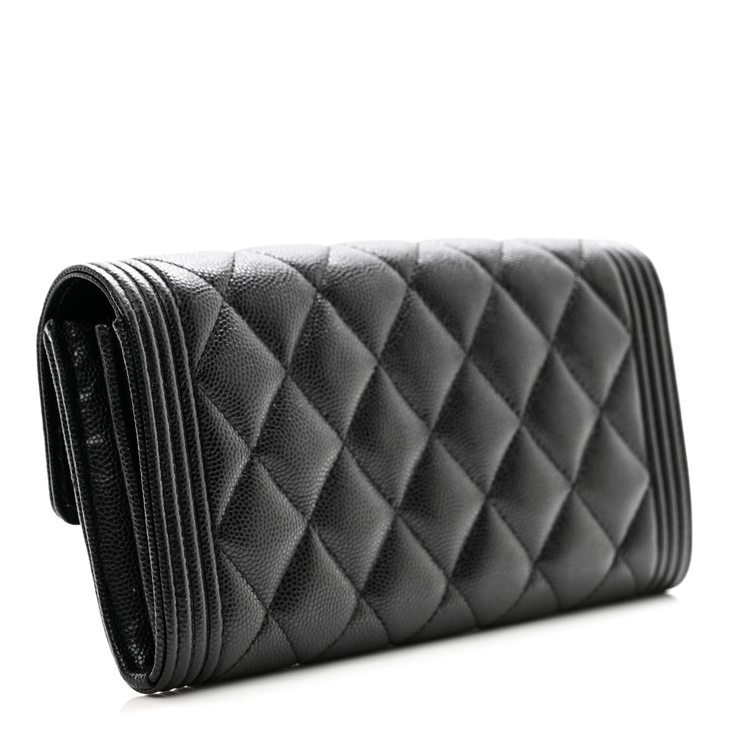 Caviar Quilted Large Boy Gusset Flap Wallet Black