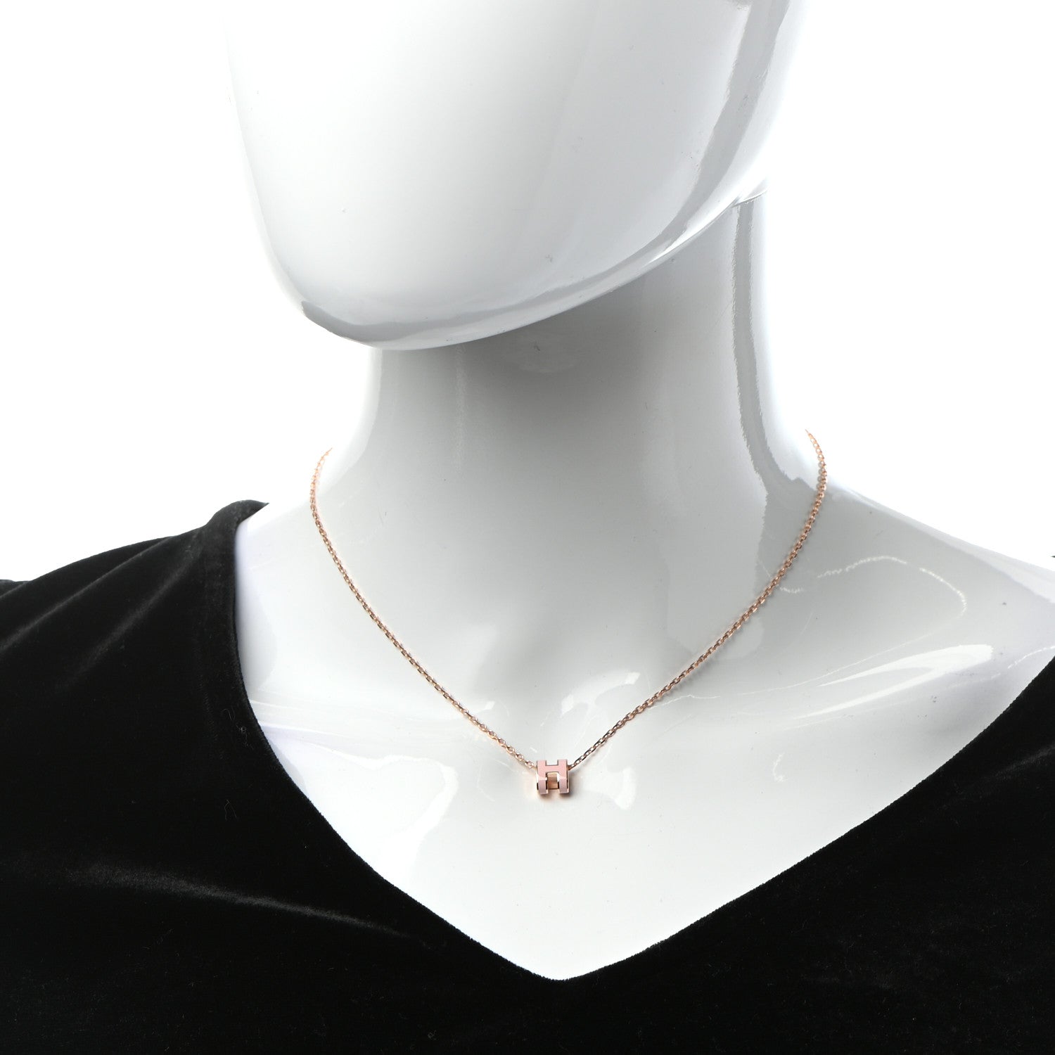Hermes Lacquered Rose Gold Mini Pop H Pendant Necklace Rose Dragee 2 of 5