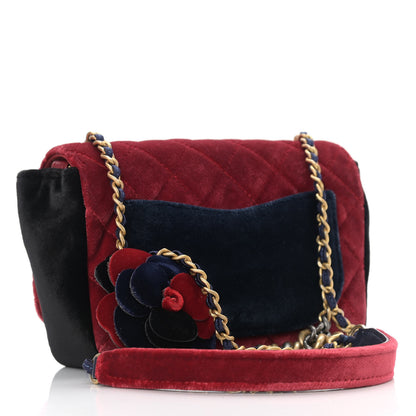 Chanel Velvet Quilted Small Camellia Flap Black Red Blue 4 of 10