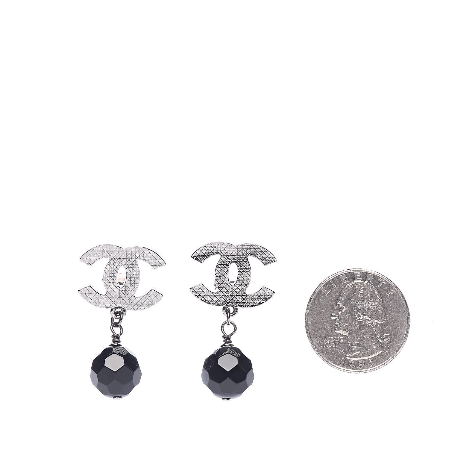Chanel Ruthenium CC Bead Drop Clip On Earrings Black 2 of 5