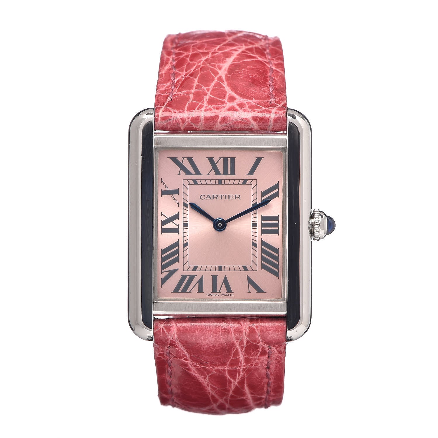 Cartier Stainless Steel Alligator 24mm Tank Solo Quartz Watch Red 1 of 7