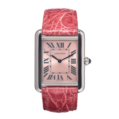 Cartier Stainless Steel Alligator 24mm Tank Solo Quartz Watch Red 1 of 7