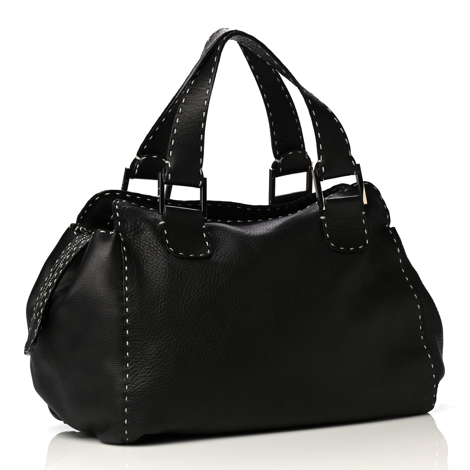 Fendi Calfskin Romano Selleria Satchel Black 3 of 8