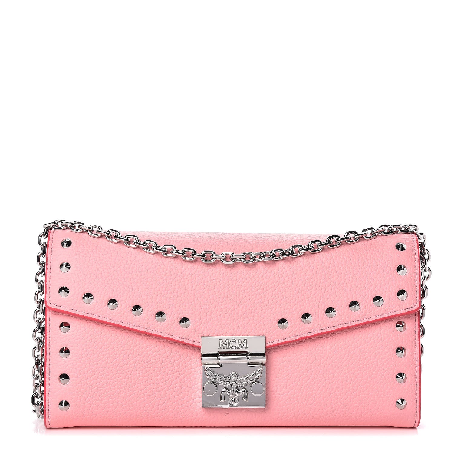 MCM Calfskin Studded Patricia Wallet On Chain Pink 1 of 10