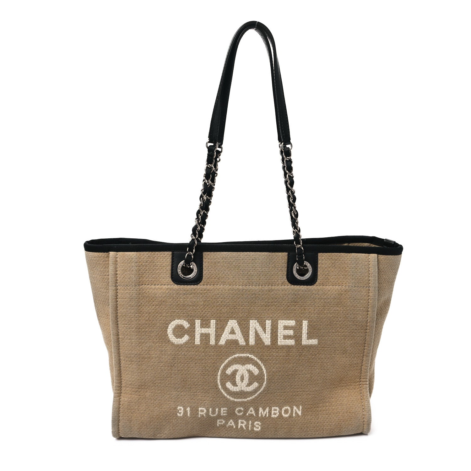 Chanel Canvas Small Deauville Tote Beige Black 1 of 12