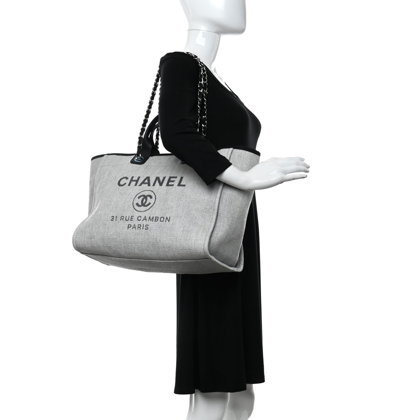 Woven Straw Raffia Large Deauville Tote Grey