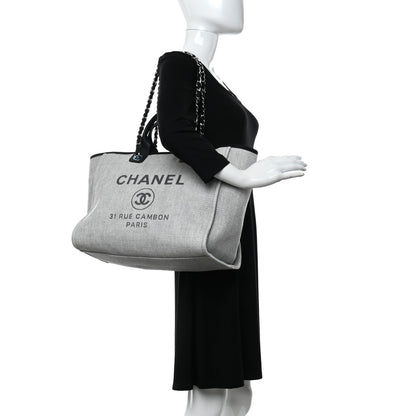 Chanel Woven Straw Raffia Large Deauville Tote Grey 2 of 12