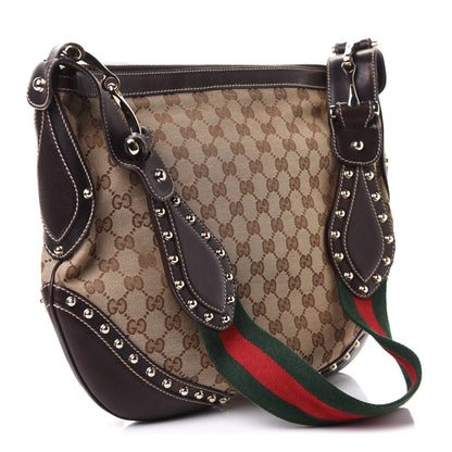 Gucci Monogram Web Studded Pelham Shoulder Bag Dark Brown 2 of 9