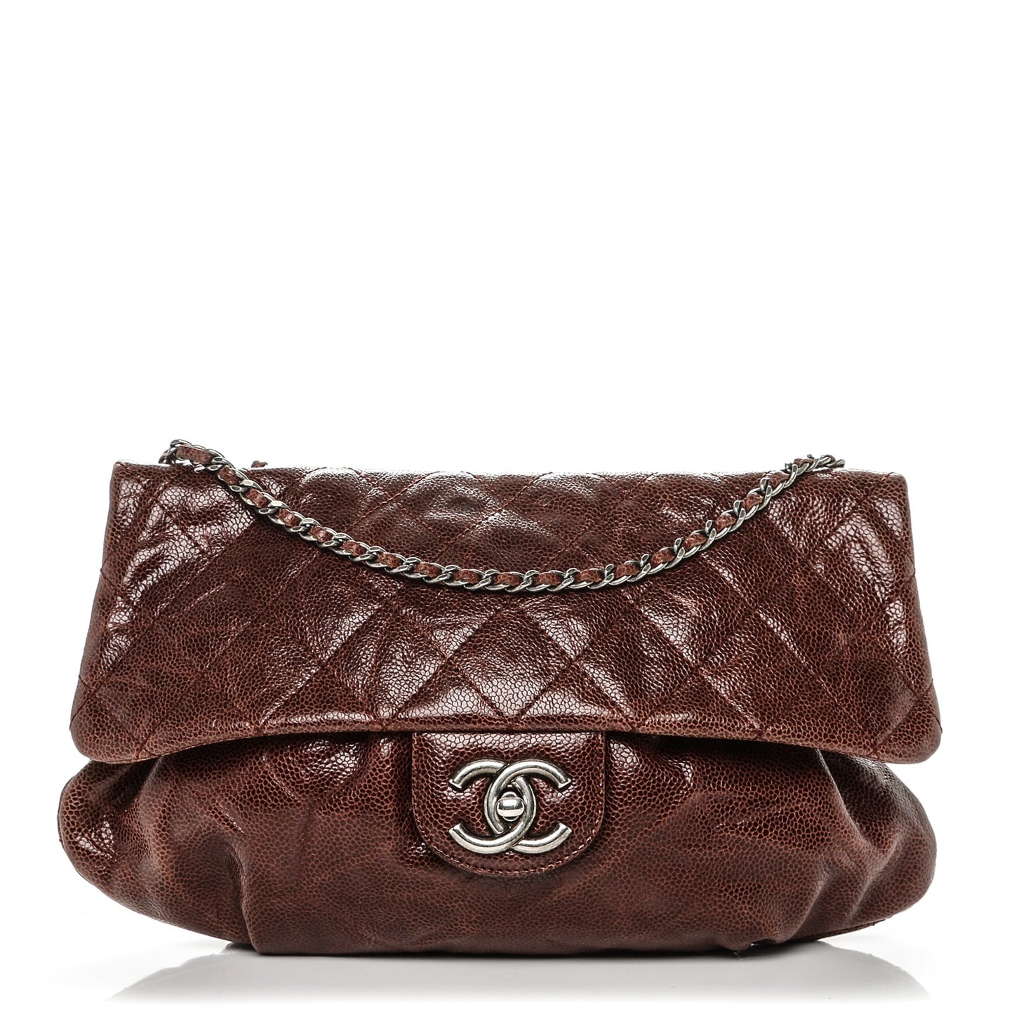 Crumpled Calfskin Quilted Medium Elastic Flap Bordeaux