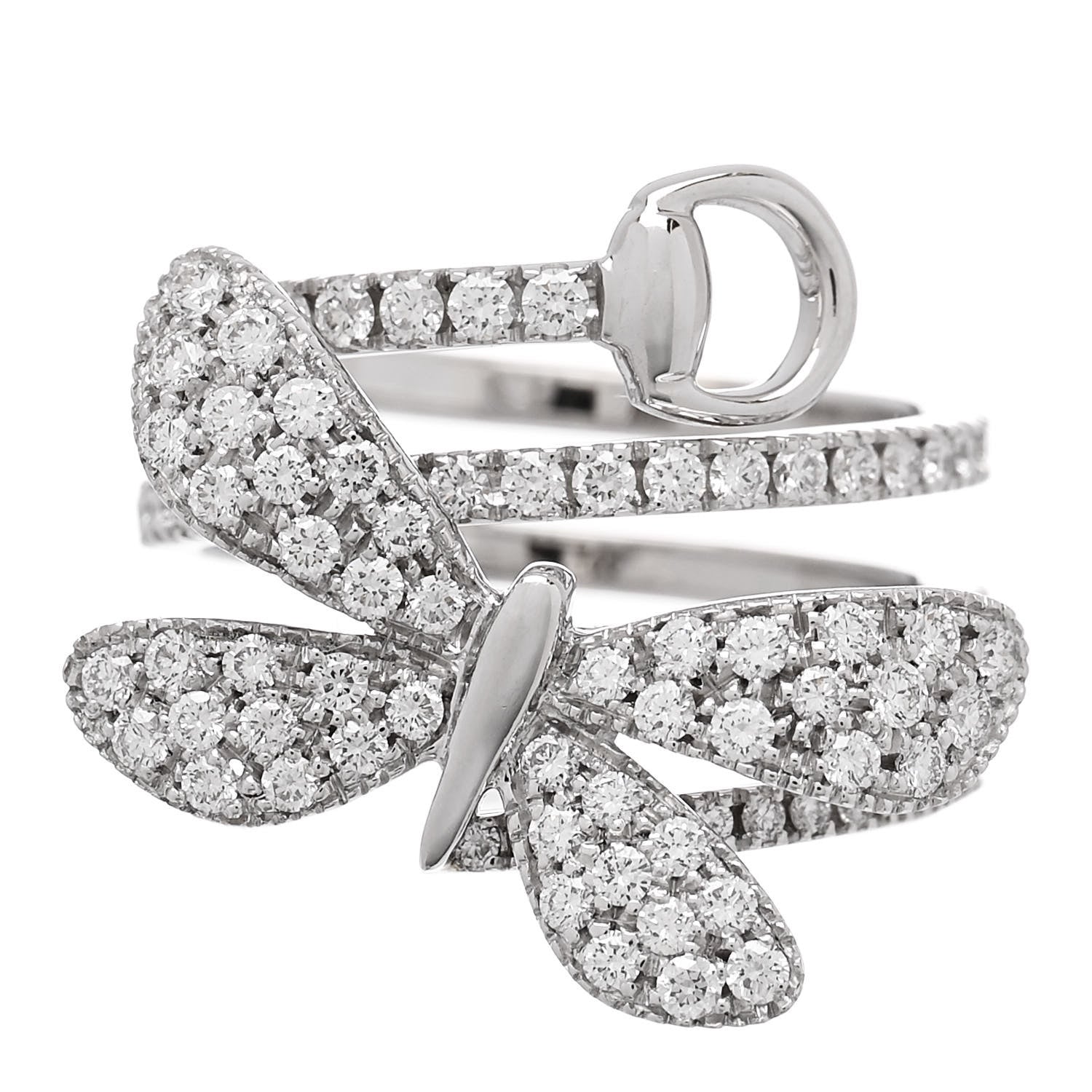 Gucci 18K White Gold Diamond Flora Butterfly Ring 53 6.25 1 of 6