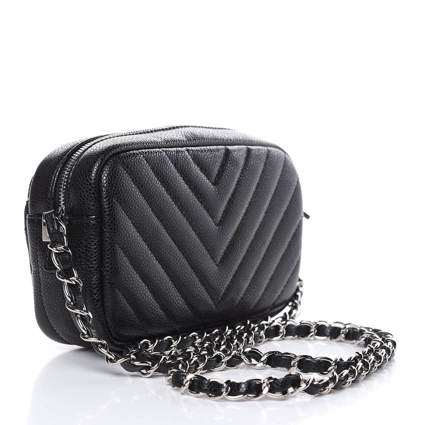 Caviar Chevron Quilted Camera Case Black